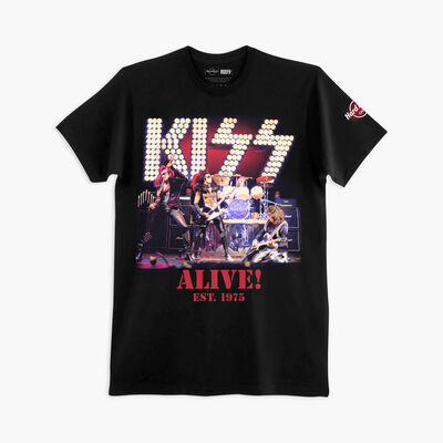 Adult Fit KISS Alive Photo Tee in Black